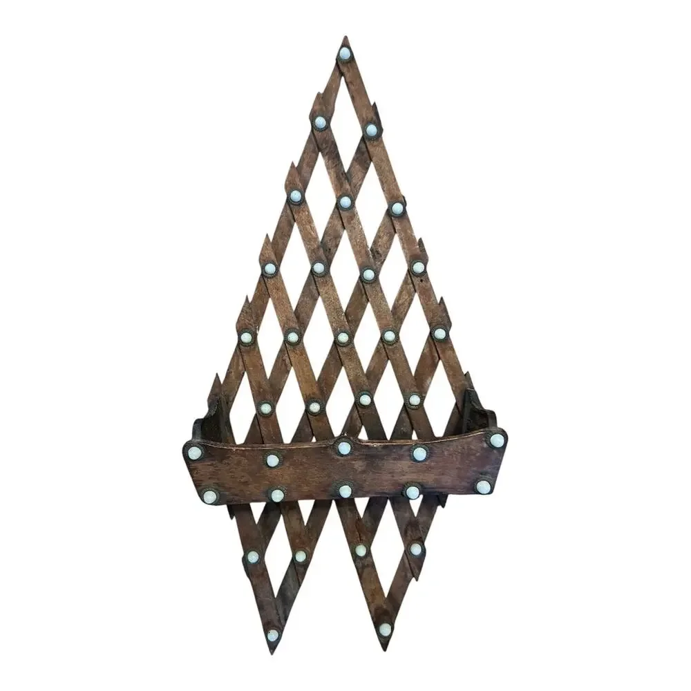 Antique Tramp Art Wall Pocket Wood Rack Victorian Shelf Letter Holder Lattice
